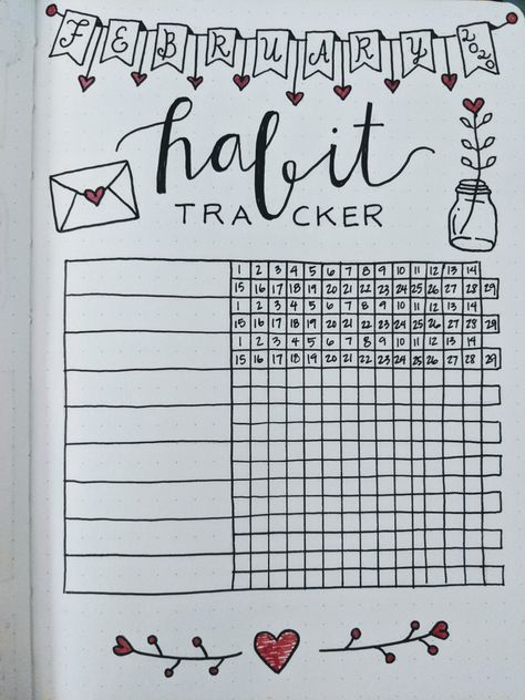 February Habit Tracker, Bullet Journal Calendrier, Daily Bullet Journal, Tracker Bullet Journal, February Bullet Journal, Bullet Journal Month, Bullet Journal Page, Bullet Journal For Beginners, Journal Elements