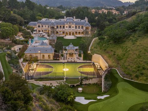 Beverly Park, Paneled Library, Beverly Hills Mansion, Double Staircase, Beverly Hills Houses, Mega Mansions, Resort Style Pool, Mark Wahlberg, Expensive Houses