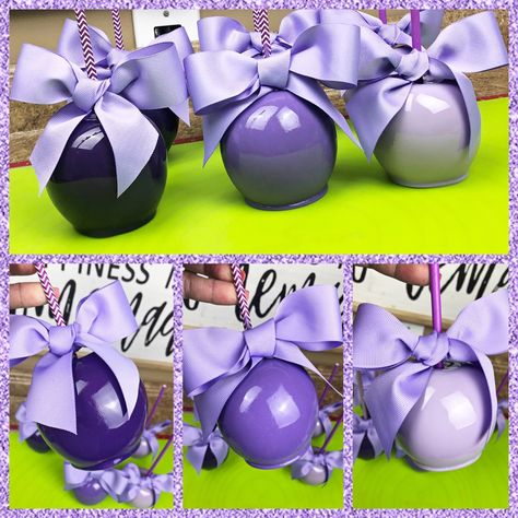 Shades Of Purple Party Theme, Purple Candy Apples, Purple Candy Table, Sweet Treat Business, Purple Party Decor, Party Reception Ideas, Royalty Party, Candy Apple Ideas, Wednesday Birthday Party