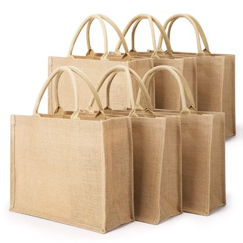 PRICES MAY VARY. Jute Imported Sturdy and Durable Handles--- Made of unbleached burlap (Jute) Fabric, our tote bags are durable and reusable. With Reinforced Stitching, soft handle straps are tightly sewed to jute tote bags, heavy duty and comfortable. Natural reusable bags can protect our environment from plastic bags. (Note: machine wash is not suggested). Perfect Size for Daily Use --- You will receive 6 sets of large natural burlap bags. Each tote is 15.4”x12.2”x5.9”(L*H*W), Handles: 6.3inch Gift Favors, Burlap Tote Bags, Burlap Tote, Promotional Bags, Bachelorette Party Beach, Bridesmaid Gift Bags, Burlap Bags, Jute Tote Bags, Grocery Shopping Bags