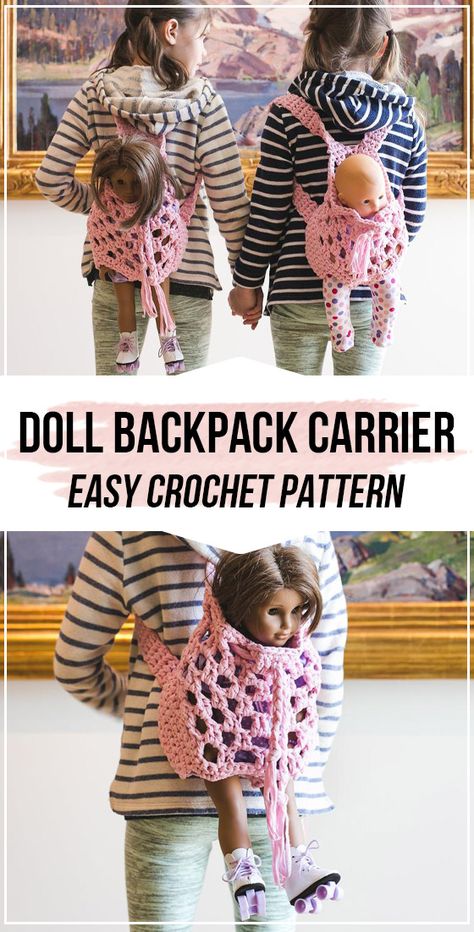 Baby Doll Carrier Pattern Free, Doll Carrier Free Pattern, Doll Carrier Pattern, Baby Doll Carrier, Carrier Pattern, Crochet Backpack Pattern, Doll Backpack, Doll Carrier, Crochet Backpack