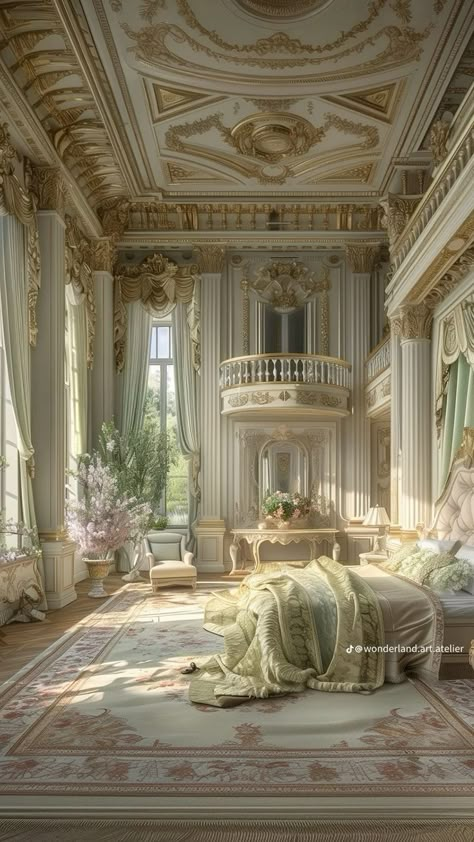 Royal House Aesthetic, White Castle Interior, Bedroom In Castle, Rococo Exterior, Royal Princess Bedroom, Castle Rooms Bedrooms, Castle Room Aesthetic, Dream Home Interiors, Royal Palace Exterior