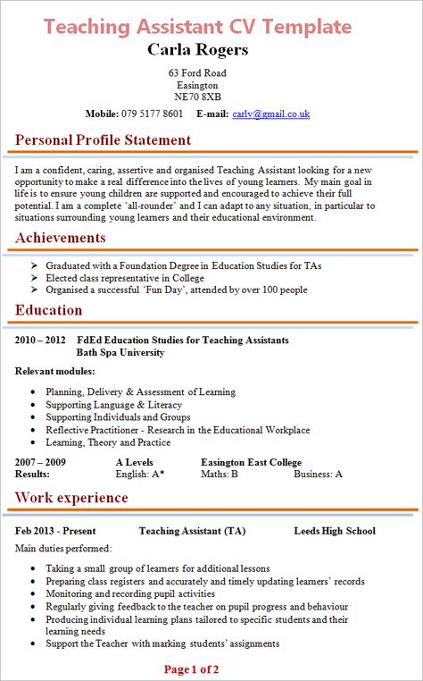 Teaching Assistant CV Template + Tips and Download – CV Plaza Resume Format For Teaching Job, Cv For Teaching, Basic Resume Examples, Teacher Cv, Cv Example, Teacher Resume Examples, Teaching Resume, Professional Resume Examples, Educational Assistant