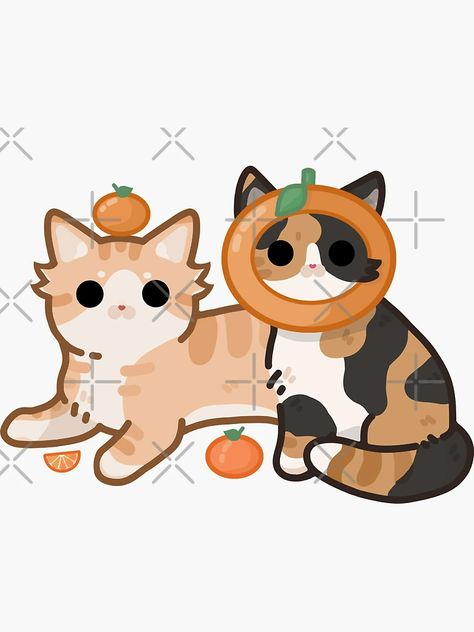 "Two Cute Cats, orange and calico wearing a hat" Sticker for Sale by Biszkompt | Redbubble Calico Cat Drawing, Calico Cat Art, Two Cute Cats, Cats Orange, Cat Sketch, Tuxedo Cat, Wearing A Hat, Calico Cat, Fluffy Cat