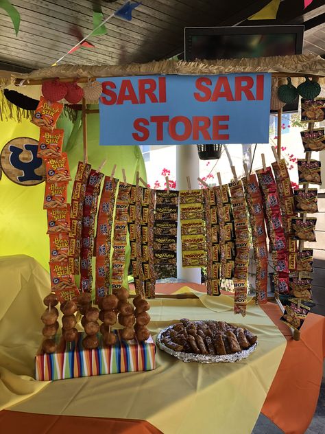 Sari sari store dessert table Filipino fiesta theme party Sari Sari Store Party Theme, Diy Sari Sari Store, Filipino Dessert Table, Filipino Birthday Party Food, Filipino Fiesta Party Theme, Filipino Themed Party, Filipino Decorations, Filipino Fiesta Theme, Filipino Birthday Party