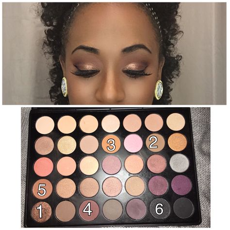 Used the Morphe 35w palette on my eyes 1-inter lid , 2-base of lid , 3 & 5-mixed upper crease , 4-inter crease and outer corner , 6- waterline and to darken outer v for night time look. 3 is a beautiful dusty orange color that I had to talk myself out of going overboard with lol it's truly a great color for woc , pairing this look with the kokolash goddess lashes was everything #morphegirl #kokolashes #ladymoss #shadesofbeauty #blackgirlsrock #blackisbeautiful #makeup #makeupjunkie #natural Morphe 350 Palette Looks, Morphe Palette Looks, Morphe 35f, Morphe 2, Morphe 35o, Makeup Morphe, Dusty Orange, Morphe Palette, Morphe Makeup