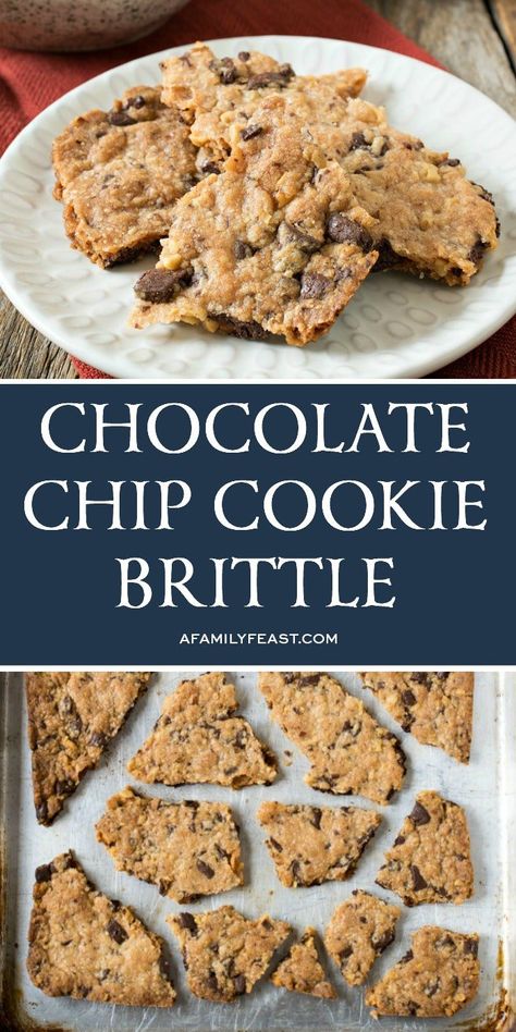 Chocolate Chip Cookie Brittle has all of the same delicious flavors of your favorite chocolate chip cookie, in crunchy cookie brittle form. Cookie Brittle Recipe, Brownie Brittle Recipe, Cookie Brittle, Brownie Brittle, Make Chocolate Chip Cookies, Desserts Chocolate, Crunchy Cookies, Family Feast, Chocolate Chip Recipes