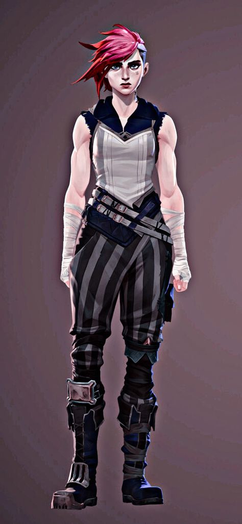 Vi Arcane Pants, Pitfighter Vi Outfit, Arcane Outfits Female, Arcane Costume Design, Jinx Boots Arcane, Vi Arcane Full Body Image, Vi Full Body Arcane, Vi Arcane Outfit, Arcane Clothes