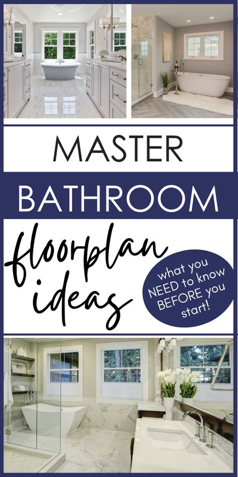 Are you looking to renovate or remodel your master bathroom? Here’s what you need to consider before you begin! Keep reading to get ideas, inspiration, floorplans as well as all the considerations you need to think of before you start demolition or redecorating for your master bathroom remodel. Master Suite Bathroom Layout, Master Bath With Tub And Shower Bathroom Layout, Master Bath Addition Layout, Master Bath Blueprint, Bathroom Floorplan Layout Ideas, Toilet Placement In Bathroom Master Bath, Large Bathroom Design Layout, Master Bath And Closet Remodel, Best Master Bath Layout