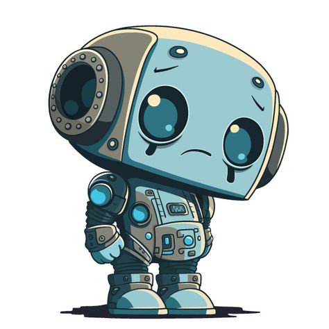 Sad cartoon Robot.,  on ArtStation at https://www.artstation.com/artwork/OGbPav Chibi Robot, Character Art Design, Cardboard Robot, Chibi Cartoon, Robot Concept, Tin Man, T Shirt Png, Sketch Ideas, Robots Concept