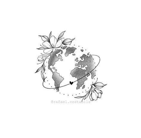 World Flower Tattoo, World And Flower Tattoo, Flower Earth Tattoo, Earth Flower Tattoo, Save The Planet Tattoo, Earth Tattoos For Women, Earth Art Tattoo, Earth Tattoo Ideas Nature, Geography Tattoo