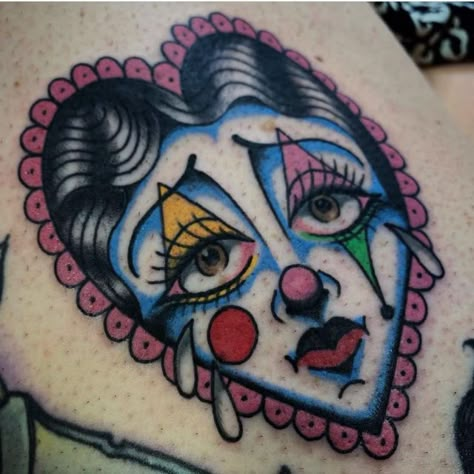 Downtown Tattoo & Piercings on Instagram: "By @pablohollandtattoos of @downtowntattoosnola #clown #sadgirl #clownmakeup #dtfl #bestoffrenchmenst #frenchmenstreet #love #kingsoffrenchmenst #queensoffrenchmenstreet #nola #neworleans #louisiana #frenchquarter #tattooshop #nolatattoo #501frenchmenst #nolasfinest #frenchmenstreettattooshop #tattoosandpiercings #nolatattooartist @frenchmenstreet" Clown Heart Tattoo, Patchwork Heart Tattoo, Pastel Goth Tattoo, Gilmore Girls Tattoo, Downtown Tattoo, Girls Tattoos, Patchwork Ideas, Goth Tattoo, Clown Tattoo