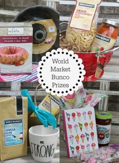 World Market Bunco Prizes #worldmarkettribe Bunko Prizes Ideas, Bunco Fundraiser Ideas, Bunco Prizes Ideas Gift, Bunco Gift Ideas, Bunco Prizes Ideas, Bunko Gifts, Bunko Food, Bunco Party Themes, Bundt Cake Mix