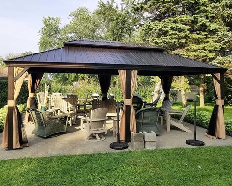 Have a family outdoor event in Fall coming up? This gazebo is perfect for any event! Disclaimer: This is an affiliate link. Steel Gazebo, Steel Roof, Hardtop Gazebo, Garden Pavilion, Gazebo Canopy, Gazebo Pergola, Outdoor Gazebos, Aluminum Patio, Patio Gazebo