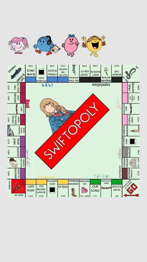 Welcome to Swiftopoly choose your character lover, eras, walking to a concert, and cant shut up about Taylor Swift! Taylor Swift Monopoly, Swift Monopoly, Choose Your Character, About Taylor Swift, Button Cards, Your Character, All Is Well, Taylor Swift Style, Taylor Alison Swift