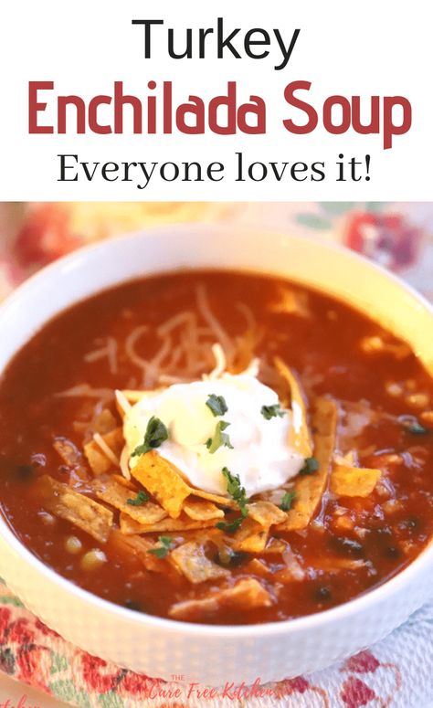 Soup Enchilada, Creamy Turkey Soup, Easy Leftover Turkey Recipes, Enchilada Soup Recipe, Rotisserie Chicken Recipe, Leftover Turkey Casserole, Leftover Turkey Soup, Healthy Turkey Recipes, Turkey Enchiladas