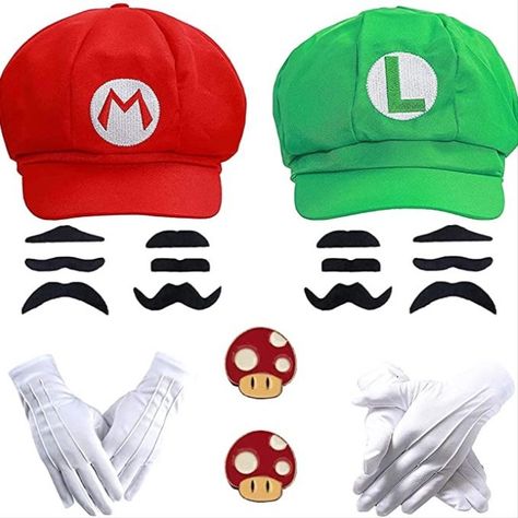 https://amzn.to/3dBaSE3 Luigi Hat, Mushroom Brooch, Quick Costumes, Fake Mustaches, Super Mario Birthday Party, Mario Birthday Party, Super Mario Birthday, Green Cap, Mario Birthday