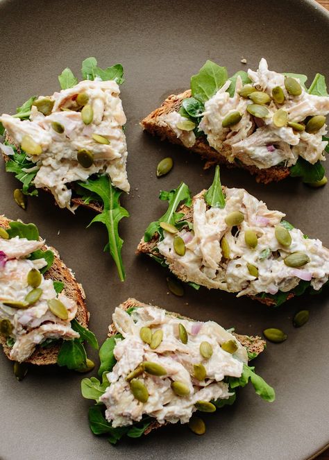 Recipe: Open-Faced Chicken Salad Sandwich — Lunch Recipes from The Kitchn Sandwich Lunch, Lunch Options, Open Faced Sandwich, Chicken Salad Sandwich, Make Ahead Lunches, Easy Lunch Recipes, Sandwiches For Lunch, Tea Sandwiches, Salad Sandwich