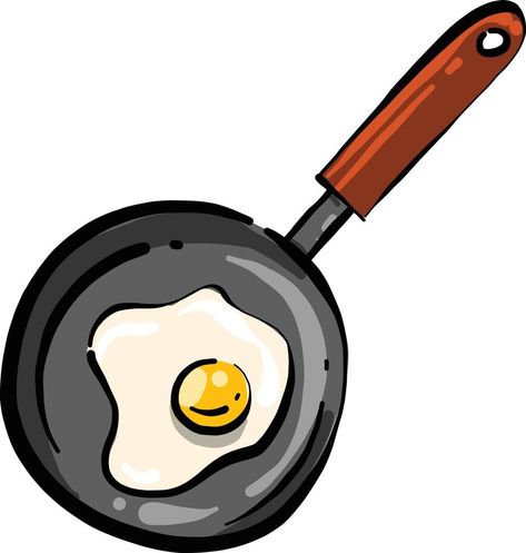 Fried egg in a pan, illustration, vector on a white background. Frying Pan Illustration, Pan Illustration, Vector Food, Fried Eggs, Background Background, Background White, Fried Egg, Frying Pan, Illustration Vector