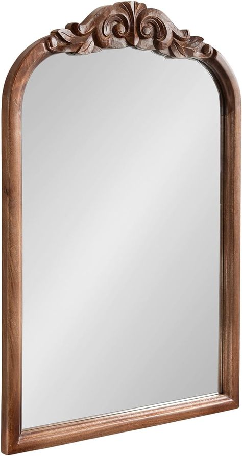 Amazon.com: Kate and Laurel Arendahl Traditional Arch Wall Mirror, 24 x 36, Walnut Brown, Vintage Baroque-Inspired Wooden Arched Bathroom Mirror for Over Sink with Ornate Carved Crown : Home & Kitchen Vintage Wooden Mirror, Arched Bathroom Mirror, Arched Bathroom, Arch Wall Mirror, Above Sink, Arch Wall, Over Sink, Brown Home Decor, Ornate Mirror