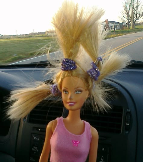 Bad hair day Bad Hair Day Funny, Barbie Mala, Meme Barbie, Crazy Barbie, Weird Barbie, Doll Memes Funny, Hair Pulling Meme, Meme Gifs, Bad Hair Day Meme