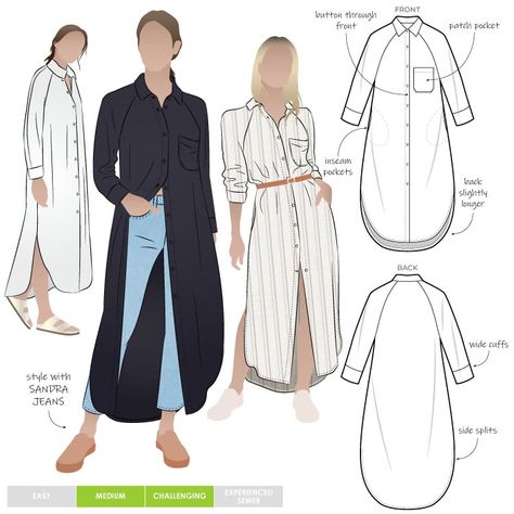 Long Shirt Patterns For Women, Shirt Dress Sewing Pattern For Women, Style Arc, Shirt Dress Pattern, Shirt Sewing Pattern, Indie Sewing Patterns, Couture Mode, Dress Sewing Pattern, Pattern Dress