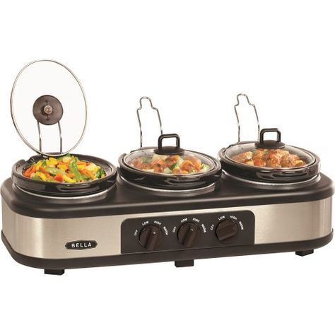 Bella - 3 x 1.5-Quart Triple Slow Cooker - Stainless Steel/Black - Angle Zoom Triple Slow Cooker, Buffet Server, Slow Cookers, Cooking Gadgets, Serving Spoons, Best Buy, Small Appliances, Stove Top, New Recipes