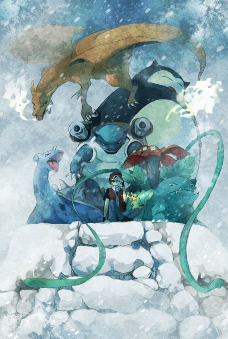 Venusaur, Charizard, Blastoise, Pikachu, Lapras, Snorlax & Red -- by 苔です @kokeekok (https://twitpic.com/dfqvcv) Pokemon Trainer Red, Original Six, Pokemon Red, Red Pictures, Pokemon Special, Pokemon Images, Pokémon Master, Red Team, All Pokemon