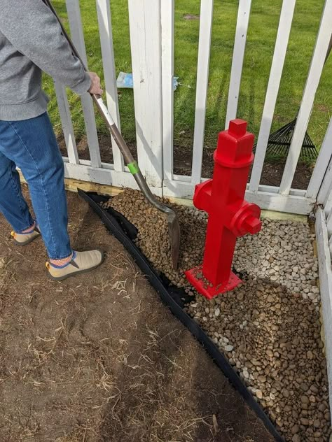 DIY Doggy Fire Hydrant | Hometalk Dog Run Flooring Outdoor, Diy Dog Areas In Backyard, Diy Fire Hydrant, Diy Dog Yard, Fire Hydrant Ideas, Backyard Dog Area, Dog Potty Area, Backyard Refresh, Dog Friendly Backyard