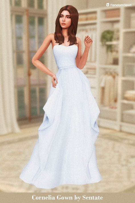 # 7 in our CC list of custom maxis-match dresses for TS4! Sims4 Dress Maxis Match, Wedding Dress Sims 4 Maxis Match, Ts4 Taylor Swift Cc, Sims 4 Maxis Match Wedding Dress, Sims 4 Strapless Dress, Sims 4 Prom Dress Cc Maxis Match, Sentate Sims 4, Sims 4 Maxis Match Dress, Sims 4 Gown