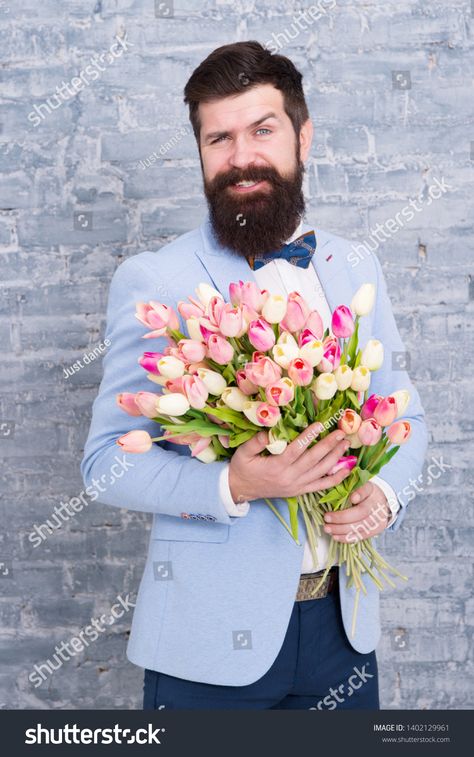 Flowers Romantic Gift, Man With Flowers, Man Flowers, Man Bouquet, Men Tuxedo, Flower Boquet, Flowers For Men, Romantic Men, Happy Emotions