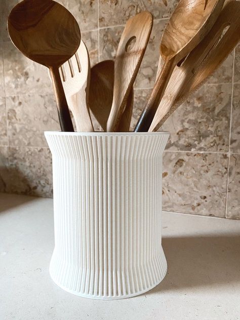 Japanese skirted Kitchen Utensil Holder White Sheen Finish - Etsy Organize Utensil Drawer, Utensils Organization Ideas, Organic Modern Style, Utensil Drawer Organization, Utensil Organizer, Kitchen Top, Utensil Drawer, Bamboo Plates, Utensil Storage