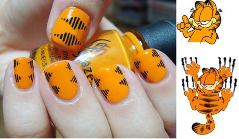 . Garfield Nails Art, Garfield Makeup, Garfield Nails, Nail Art Strawberry, Strawberry Nails, Tiger Nails, Nail Art Photos, Natural Nail Art, Punk Nails