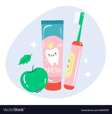 Toothpaste Illustration Graphic Design, Toothbrush Illustration, Toothpaste Illustration, Flat Graphic Design, Teeth Illustration, Dental Life, Night Illustration, Art Kids, Cute Illustration