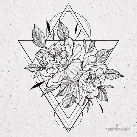 Geometric tattoo Geometric Magnolia Tattoo, Hexagon Flower Tattoo, Peony Geometric Tattoo, Mandala Tattoo Sleeve Women, Geometric Tattoo Thigh, Lazer Engraver, Hallway Mural, Black And White Flower Tattoo, Geometric Flower Tattoo