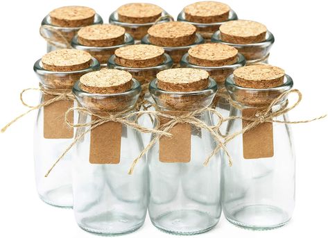 AmazonSmile: Small Glass Bottles with Cork - 3.4 oz Mini Jars with Lids for Party Favors, Set of 12 - Wedding, Apothecary, Spices, Candy Containers: Home & Kitchen Pudding Yogurt, Small Jars With Lids, Apothecary Diy, Mason Jar Wedding Favors, Wedding Favour Jars, Mini Glass Jars, Honey Jars, Favour Jars, Mini Mason Jars