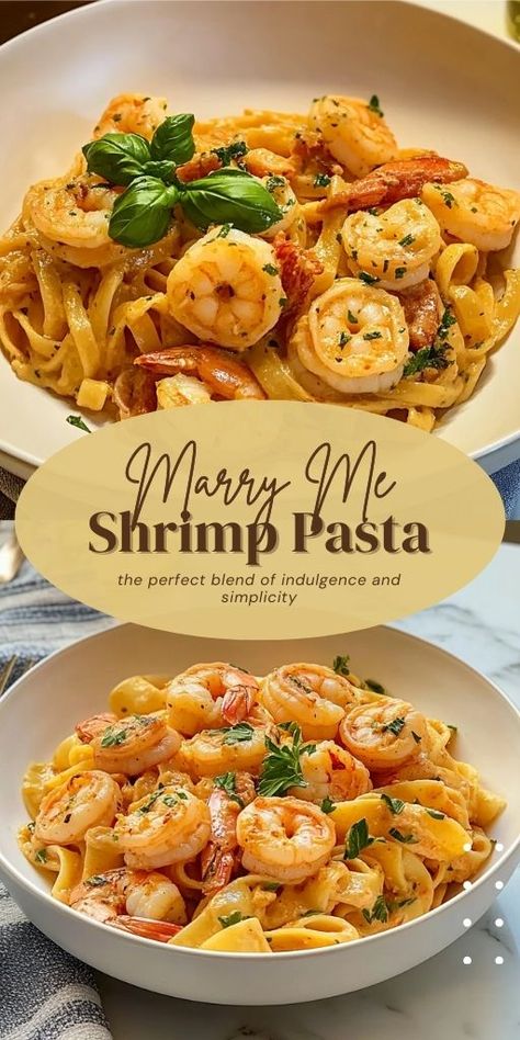 Marry Me Shrimp Pasta Ingredients: 12 oz linguine or pasta of your choice 1 lb large shrimp, peeled and deveined 1 tbsp olive oil 3 cloves garlic, minced 1 tsp red pepper flakes (optional) 1/2 cup sun-dried tomatoes, chopped 1/2 cup chicken broth 1 cup heavy cream 1/2 cup grated Parmesan cheese 1/4 cup fresh basil, chopped Salt and pepper to taste #Shrimp #Pasta Marry Me Shrimp, Pasta At Home, Shrimp Pasta Recipe, Creamy Parmesan Sauce, Creamy Pasta Dishes, Easy Pasta Dishes, Creamy Parmesan, Pasta Ingredients, Parmesan Sauce