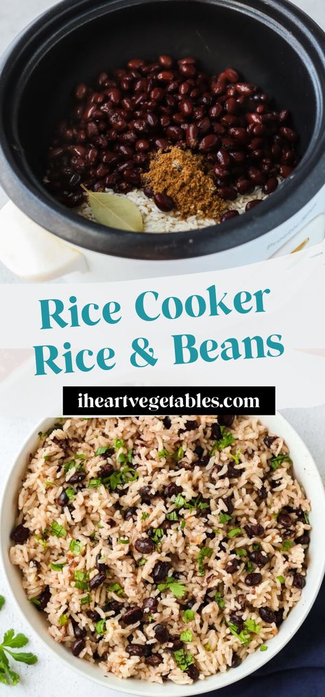 You can make delicious rice and beans in a rice cooker, which is perfect for an easy hands-off dinner. Add all the ingredients to your rice cooker and hit start! Dinner is ready in no time. Quinoa In Rice Cooker How To Make, Rice Cooker Chili, Rice And Peas In Rice Cooker, Rice And Beans Rice Cooker, Rice And Beans In Rice Cooker, Rice Cooker Beans, Rice Cooker Meals Vegetarian, Rice Cooker Beans And Rice, Rice Cooker Vegan Recipes