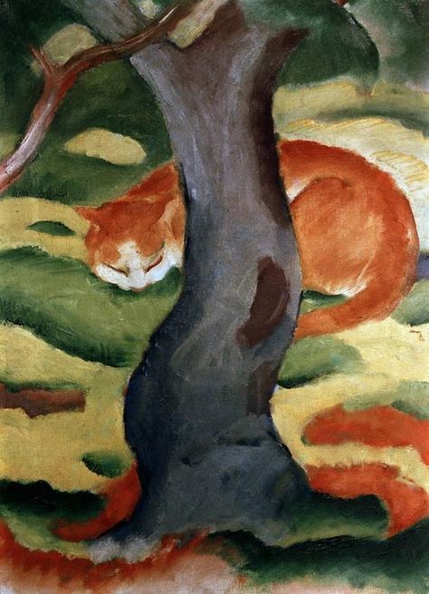 Cat under tree Franz Marc Paintings, August Macke, Gato Cat, Manchester Art, Photo Cat, Raoul Dufy, Franz Marc, Cats In Art, Orange Tabby