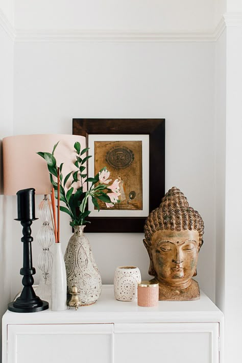 Black And Grey Living Room, Buddha Home Decor, Black Candlesticks, Grey Living Room, Zen Home Decor, Meditation Room Decor, Buddha Decor, Zen Room, Zen Decor