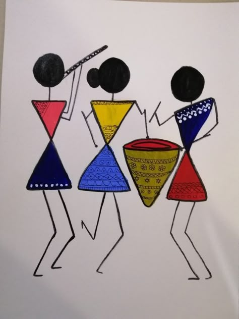 Warli Art Painting, Indian Handicrafts Decor, Dumbo Drawing, Teja Sarees, Warli Paintings, Worli Painting, Warli Painting, Class Art Projects, Flower Pattern Drawing