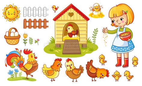 Farm Vector, Young Farmers, Picture Composition, Cartoon Chicken, Feeding Kids, Art Drawings For Kids, Arts And Crafts For Kids, Cartoon Kids, Children Illustration