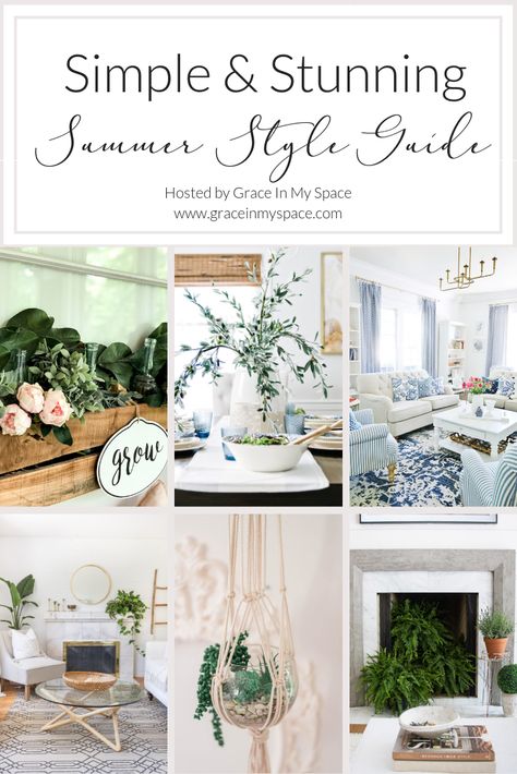 Are you looking for new ideas to keep your summer decor classic and stunning? Join me and 5 bloggers all sharing our simple and stunning summer homes.  #fromhousetohaven #vintagedecor #summerdecor #officestyling Summer Fireplace Decor, Summer Living Room Decor, Spring Summer Decor, Neutral Living Room, Summer Home Decor, Summer Decorating, Affordable Home Decor, Living Room Style, Fireplace Decor