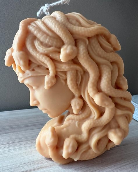 Medusa candle. Will be available soon. Goddess Candle, Candle Sculpture, Sculpture Candle, Candle Home Decor, Candle Wick, Custom Candle, Custom Candles, The Flame, Etsy Candles