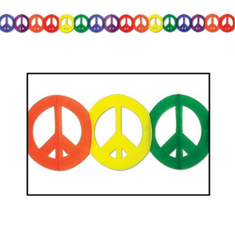 Tye Dye Fun Peace Sign Garland - 12ft £4.99 each Peace Sign Party, 60s Peace, 60s Theme, Rainbow Peace, Party Girlande, Party Garland, Peace Signs, Paper Garland, Mantel Decorations