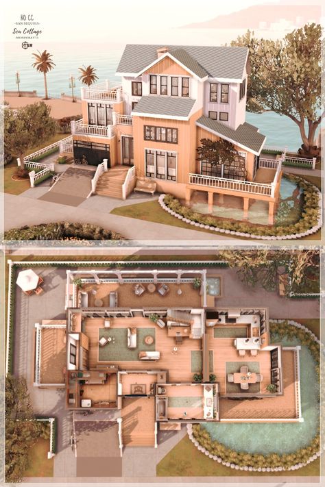 Sims 4 San Sequoia, Sims 3 Houses Ideas, Sims 4 Penthouse, San Sequoia, Sims 4 Family House, Sea Cottage, Sims 4 Houses Layout, The Sims 4 Lots, Sims 4 House Plans