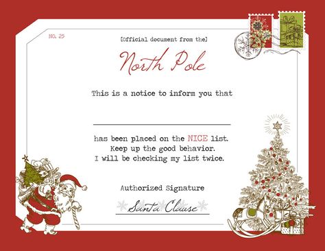 "Official" Santa's Nice List Certificate - download, print and give to your children to let them know Santa put them on the Nice List. Lil Luna, Nice List Certificate, Santa Letter Printable, Santa's Nice List, Christmas Preparation, Nice List, Christmas Things, Free Christmas Printables, Religious Christmas