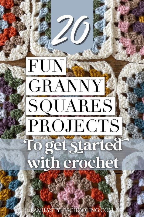 20 Fun Granny Squares Projects to Get Started with Crochet - Family Style Schooling Granny Squares Projects, Fun Granny Squares, Granny Square Poncho, Crochet Granny Square Tutorial, Easy Granny Square, Crochet Granny Squares, Tote Crochet, Granny Square Projects, Granny Square Sweater