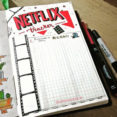 Are you looking for creative movie tracker spreads for your bullet journal? I've rounded up 27 bullet journal movie trackers. Netflix movie tracker. Journal Netflix Ideas, Netflix Journal Ideas, Netflix Doodle, Netflix Journal, Movie Doodles, Bullet Journal Netflix, Movie Planner, Movie Tracker, Movie Journal