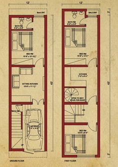 Civil Architecture, Shotgun House Plans, Mini House Plans, 20x40 House Plans, Architecture Work, Exclusive House Plan, Narrow House Designs, Narrow House Plans, 2bhk House Plan